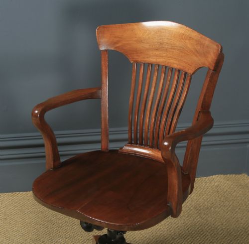 fig 1. Antique English Edwardian Solid Walnut Revolving Office Desk Arm Chair (Circa 1910)