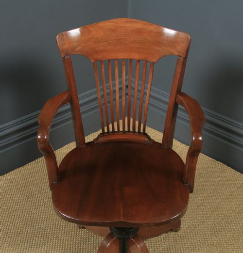 fig 2. Antique English Edwardian Solid Walnut Revolving Office Desk Arm Chair (Circa 1910)