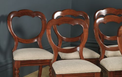 fig 1. Antique English Victorian Set of 12 Twelve Mahogany Balloon Crown Back Dining Chairs (Circa 1860)