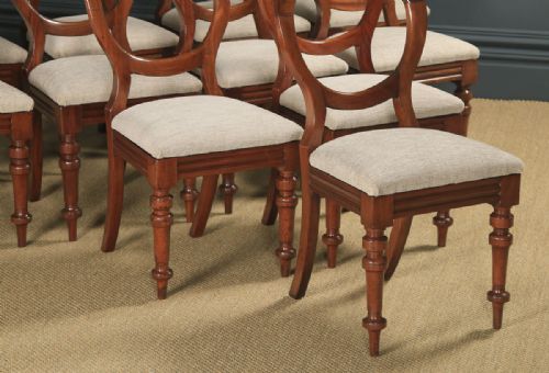 fig 3. Antique English Victorian Set of 12 Twelve Mahogany Balloon Crown Back Dining Chairs (Circa 1860)