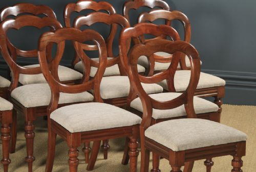 fig 4. Antique English Victorian Set of 12 Twelve Mahogany Balloon Crown Back Dining Chairs (Circa 1860)