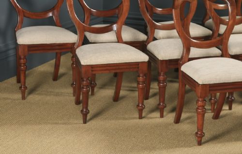 fig 5. Antique English Victorian Set of 12 Twelve Mahogany Balloon Crown Back Dining Chairs (Circa 1860)