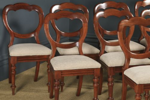 fig 6. Antique English Victorian Set of 12 Twelve Mahogany Balloon Crown Back Dining Chairs (Circa 1860)