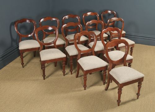 fig 7. Antique English Victorian Set of 12 Twelve Mahogany Balloon Crown Back Dining Chairs (Circa 1860)