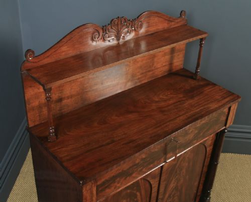 fig 1. Antique English William IV Flame Mahogany Two Door Chiffonier Sideboard Cabinet (Circa 1835)