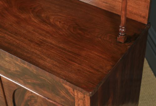 fig 2. Antique English William IV Flame Mahogany Two Door Chiffonier Sideboard Cabinet (Circa 1835)