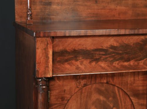 fig 6. Antique English William IV Flame Mahogany Two Door Chiffonier Sideboard Cabinet (Circa 1835)