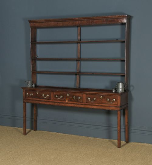 Antique English Georgian Oak Dresser Base Sideboard & Rack (Circa 1780)