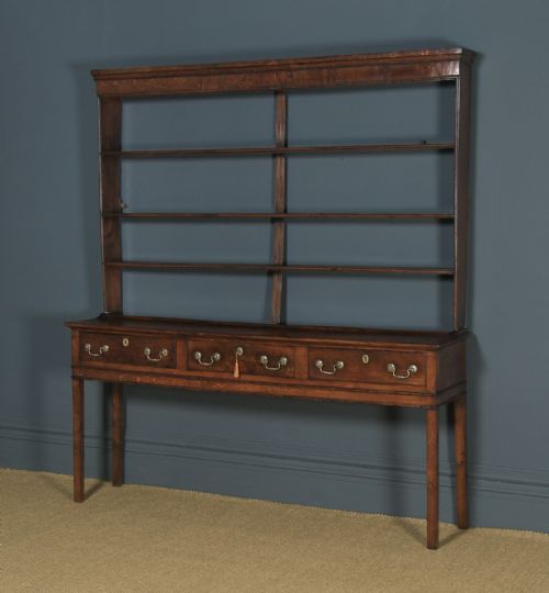 fig 1. Antique English Georgian Oak Dresser Base Sideboard & Rack (Circa 1780)