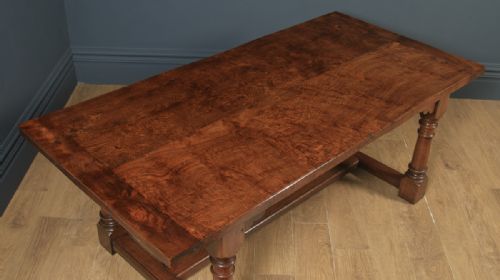 fig 5. English 17th Century Style 6ft 7” Solid Burr Oak Farmhouse Kitchen Refectory Table Seats 8-10 People (Circa 1930)