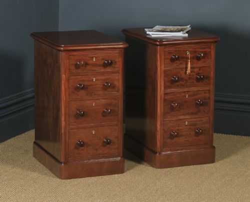 Antique English Pair of Victorian Figured Mahogany Bedside Chests / Tables / Nightstands (Circa 1860)