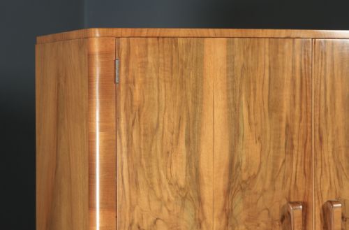 fig 2. Antique English Art Deco Figured Walnut Two Door Bow Wardrobe Chest (Circa 1930)