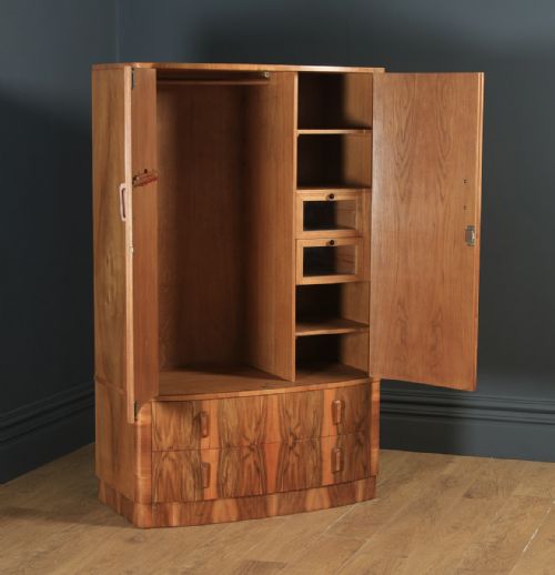 fig 8. Antique English Art Deco Figured Walnut Two Door Bow Wardrobe Chest (Circa 1930)