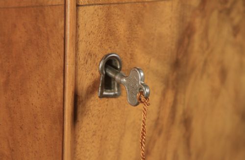fig 5. Antique English Art Deco Figured Walnut Two Door Bow Wardrobe Chest (Circa 1930)