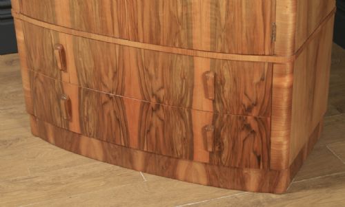 fig 6. Antique English Art Deco Figured Walnut Two Door Bow Wardrobe Chest (Circa 1930)