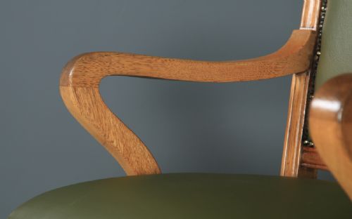 fig 5. Antique English Edwardian Solid Oak & Sage Green Leather Revolving High Back Office Desk Arm Chair (Circa 1910)