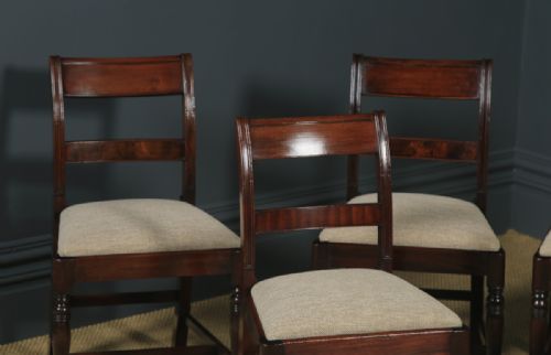 fig 1. Antique English Georgian Regency Set of Six Flame Mahogany Bar Back Dining Chairs (Circa 1830)