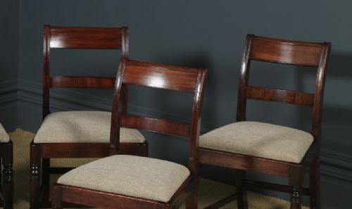 fig 2. Antique English Georgian Regency Set of Six Flame Mahogany Bar Back Dining Chairs (Circa 1830)
