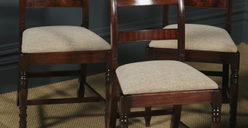 fig 3. Antique English Georgian Regency Set of Six Flame Mahogany Bar Back Dining Chairs (Circa 1830)