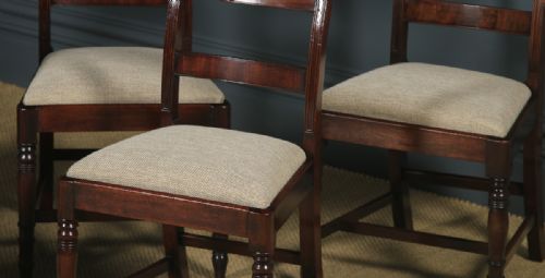 fig 4. Antique English Georgian Regency Set of Six Flame Mahogany Bar Back Dining Chairs (Circa 1830)