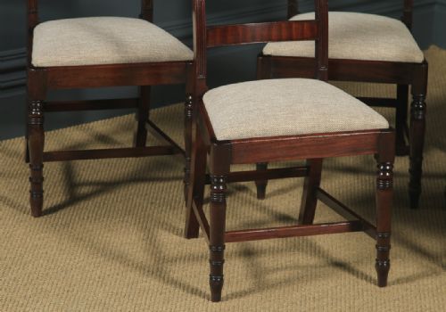fig 5. Antique English Georgian Regency Set of Six Flame Mahogany Bar Back Dining Chairs (Circa 1830)
