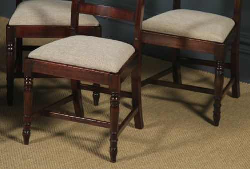 fig 6. Antique English Georgian Regency Set of Six Flame Mahogany Bar Back Dining Chairs (Circa 1830)