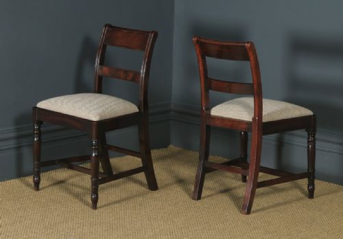 fig 7. Antique English Georgian Regency Set of Six Flame Mahogany Bar Back Dining Chairs (Circa 1830)