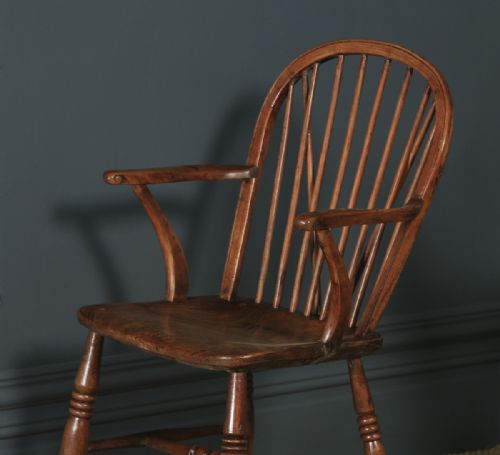 fig 7. Antique English Set of 12 Twelve Victorian Ash & Elm Windsor Stick & Hoop Back Kitchen Chairs (Circa 1880 - 1920)