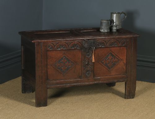 Antique English 18th Century Georgian Oak Joined & Panelled Coffer Chest Blanket Box Trunk (Circa 1730)