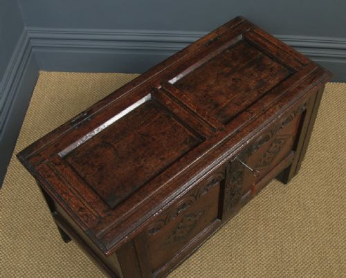 fig 3. Antique English 18th Century Georgian Oak Joined & Panelled Coffer Chest Blanket Box Trunk (Circa 1730)