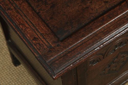 fig 4. Antique English 18th Century Georgian Oak Joined & Panelled Coffer Chest Blanket Box Trunk (Circa 1730)