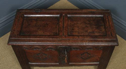 fig 5. Antique English 18th Century Georgian Oak Joined & Panelled Coffer Chest Blanket Box Trunk (Circa 1730)