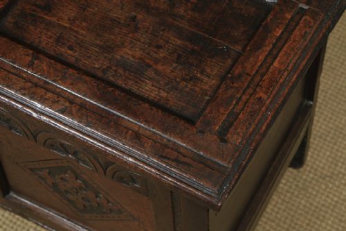 fig 6. Antique English 18th Century Georgian Oak Joined & Panelled Coffer Chest Blanket Box Trunk (Circa 1730)