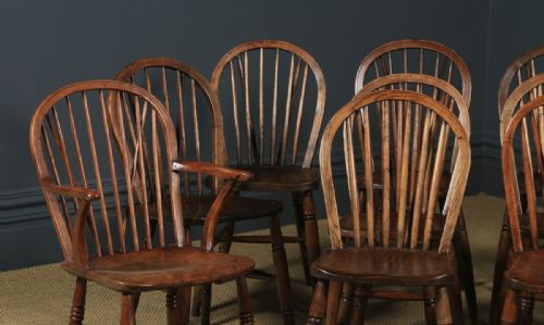 fig 3. Antique English Set of 12 Twelve Victorian Ash & Elm Windsor Stick & Hoop Back Kitchen Chairs (Circa 1880 - 1920)