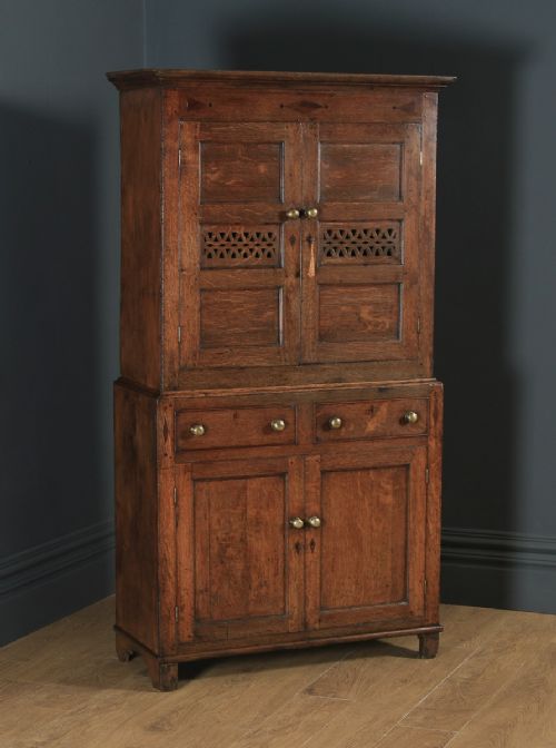 Antique Welsh Georgian Oak Cwpwrdd Bara Caws or Bread Cheese Food Inlaid Kitchen Housekeepers Cupboard (Circa 1810)