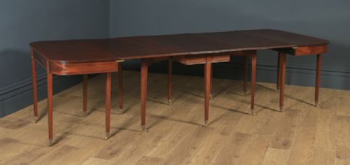 Antique English Georgian Regency Solid Mahogany Round / Extendable D End Drop Leaf Dining Table Seats 12 Persons (Circa 1820)