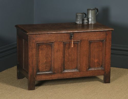 Antique English 18th Century Georgian Oak Joined Tripe Panel Coffer Chest Blanket Box (Circa 1780)