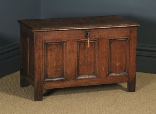 fig 1. Antique English 18th Century Georgian Oak Joined Tripe Panel Coffer Chest Blanket Box (Circa 1780)