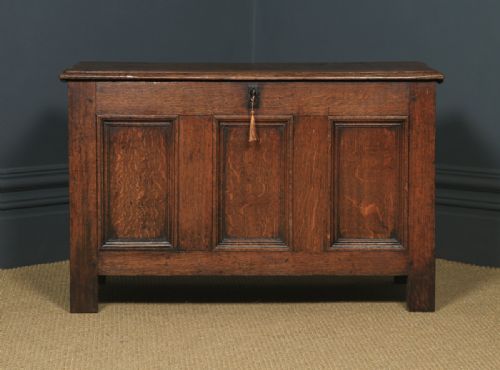 fig 2. Antique English 18th Century Georgian Oak Joined Tripe Panel Coffer Chest Blanket Box (Circa 1780)