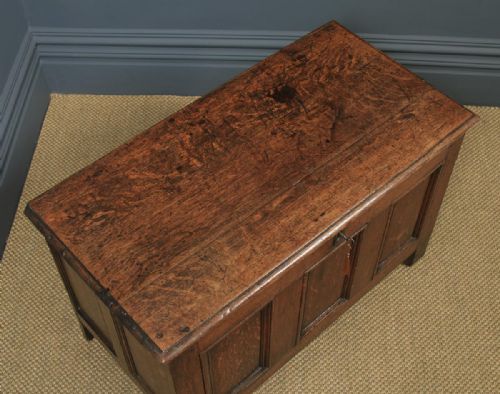 fig 3. Antique English 18th Century Georgian Oak Joined Tripe Panel Coffer Chest Blanket Box (Circa 1780)