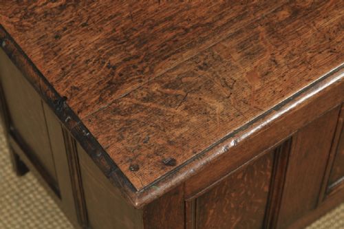 fig 4. Antique English 18th Century Georgian Oak Joined Tripe Panel Coffer Chest Blanket Box (Circa 1780)