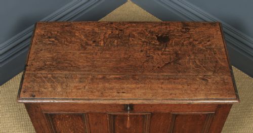 fig 5. Antique English 18th Century Georgian Oak Joined Tripe Panel Coffer Chest Blanket Box (Circa 1780)