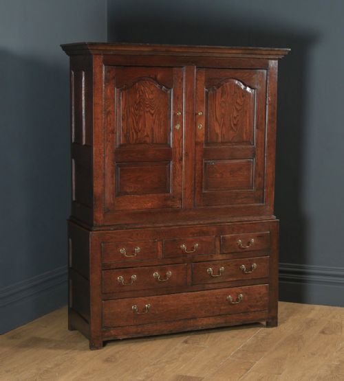 Antique English 18th Century Georgian Oak Hanging Livery Press Housekeepers Cupboard Wardrobe (Circa 1750)
