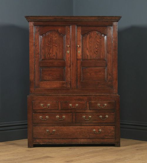 fig 1. Antique English 18th Century Georgian Oak Hanging Livery Press Housekeepers Cupboard Wardrobe (Circa 1750)