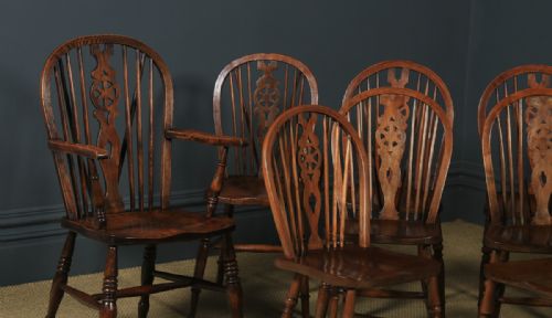 fig 1. Antique English Set Of 10 Ten Ash & Elm Windsor Wheel Back Kitchen Chairs (Circa 1900 - 1930)
