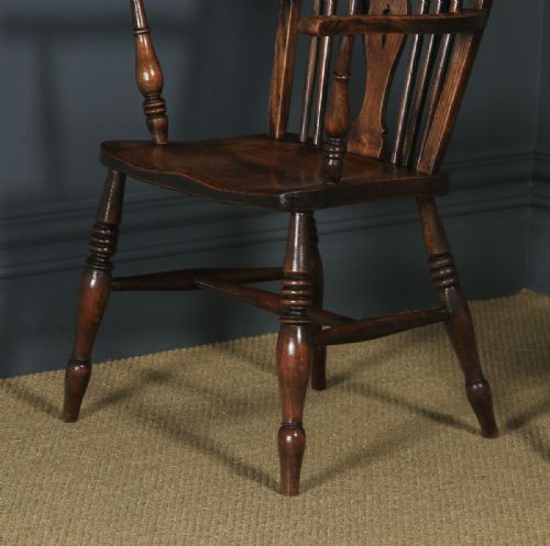 fig 7. Antique English Set Of 10 Ten Ash & Elm Windsor Wheel Back Kitchen Chairs (Circa 1900 - 1930)
