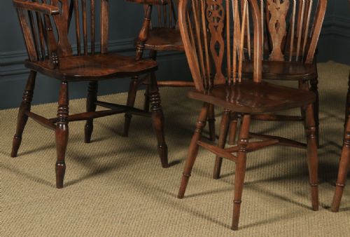 fig 2. Antique English Set Of 10 Ten Ash & Elm Windsor Wheel Back Kitchen Chairs (Circa 1900 - 1930)
