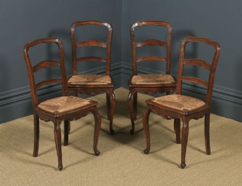 fig 1. Antique French Set of 4 Four Louis XV Style Oak Ladder Back Kitchen Dining Chairs (Circa 1910)