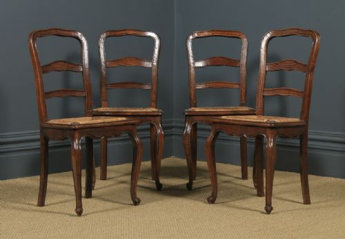 fig 2. Antique French Set of 4 Four Louis XV Style Oak Ladder Back Kitchen Dining Chairs (Circa 1910)