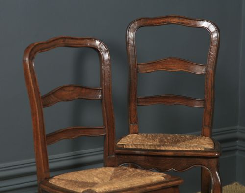 fig 3. Antique French Set of 4 Four Louis XV Style Oak Ladder Back Kitchen Dining Chairs (Circa 1910)